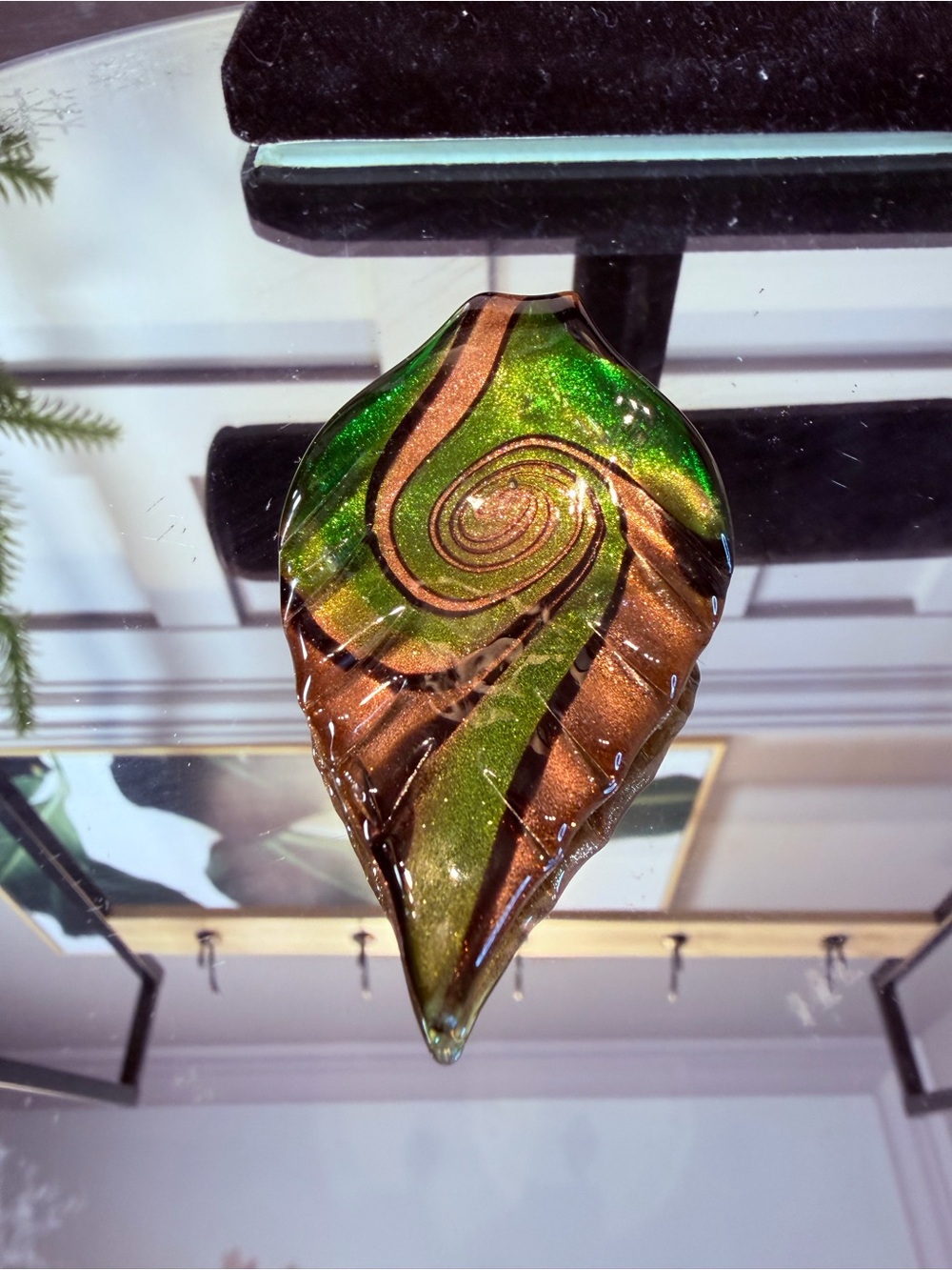 MURANO GLASS Green Gold PENDANT Hand Blown Glass